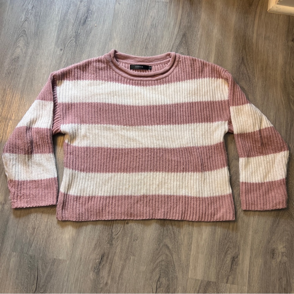 Elegant Pink and Cream Striped Sweater
